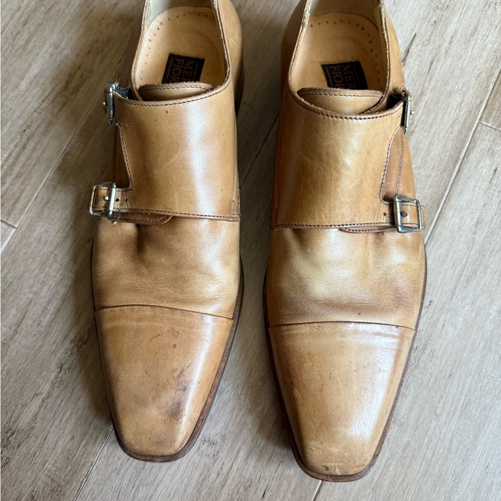 Mercanti Fiorentini Tan Leather Monk Strap Oxfords